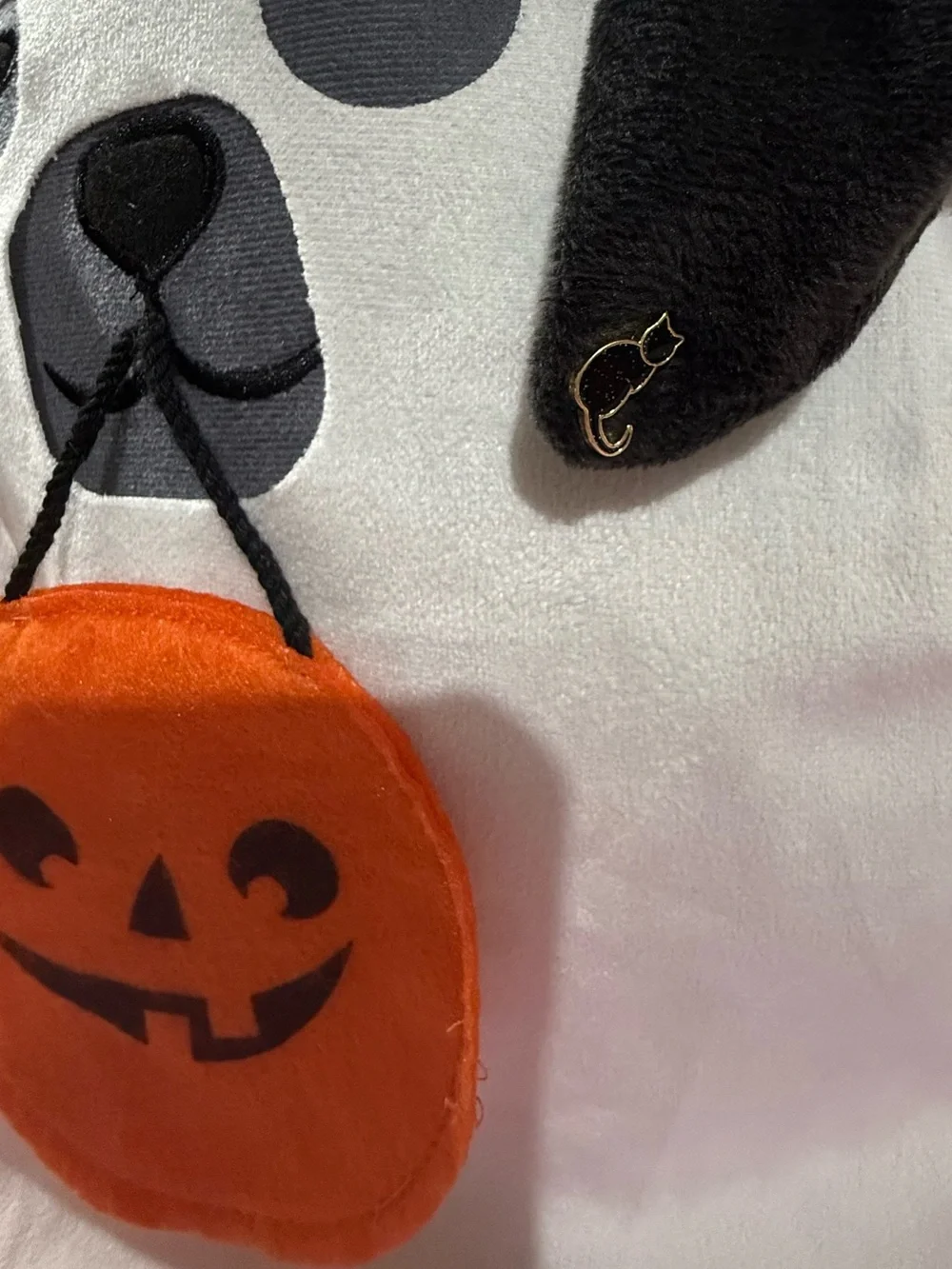 Halloween Decorative Pillow with Black Cat Pin and Starry Journal